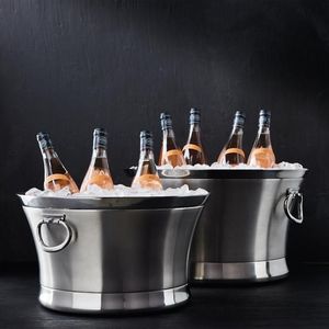 Cubo de champán enfriador de vino de acero inoxidable con logotipo personalizado con mango medio, bañera de bebida de Metal para fiesta de Bar - Product Image 5