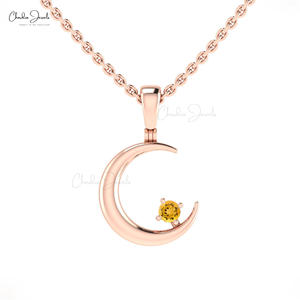 Pendentif en citrine naturelle de 0,05 ct serti à griffes, forme de croissant de lune, avec collier en or massif 14 carats, vente en gros de bijoux de mariage - Product Image 1