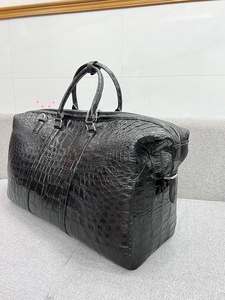 Sac de voyage de luxe décontracté en cuir véritable texture crocodile, fermeture éclair en polyester, léger, durable, noir, grand format - Product Image 5
