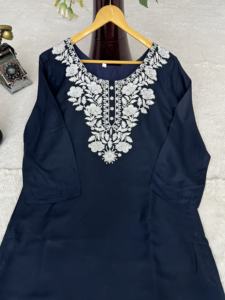 Kurti pour femmes de luxe Unity Luxure, tissu en crêpe doux de qualité supérieure avec broderie élégante en fil blanc - Product Image 6