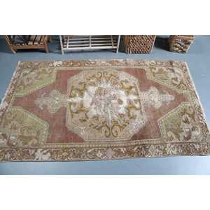 3.6x6.1 ft Rug, Turkish Vintage Rug, <b>Brown</b> Red Polka dot <b>Wool</b> Rug - Product Image 3