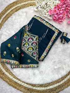 Sari de seda llamativo de moda étnica para mujer más vendido para ocasiones de boda y fiesta Premium de India - Product Image 3