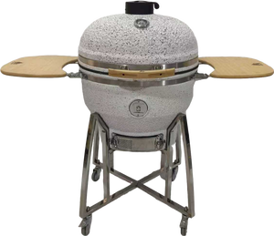 Parrilla de carbón ahumador barbacoa Kamado <span class=keywords><strong>para</strong></span> <span class=keywords><strong>cocina</strong></span> al aire libre, base blanca de 26 pulgadas con glaseado moteado negro - Product Image 5