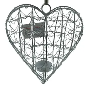 Wholesale Set Of 2 Metal Heart Shaped Hanging T Light Holder White Wash Wire Candle Holder And Stand For Home & Tabletop Decor