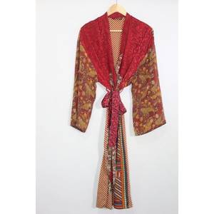 Vintage <b>Silk</b> Saree Kimono Women Robe Kimono <b>Dress</b> Bathrobe <b>Maxi</b> Gown - Product Image 3