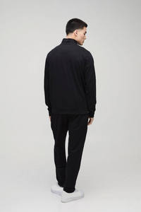 Conjunto Deportivo de Sudadera con Cierre de Cremallera de un Cuarto, Corte Regular, Color Negro, Unisex, Personalizable, Estilo Informal, Pantalones Jogger Ajustados y Relajados para Hombre, Algodón Transpirable - Product Image 3