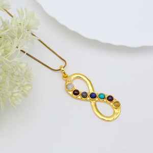 สัญลักษณ์อินฟินิตี้ 7 Chakra อัญมณีสร้อยคอจี้สําหรับเครื่องประดับทําของขวัญวันแม่ 18 พันชุบทองแฟชั่นโอชะ - Product Image 4