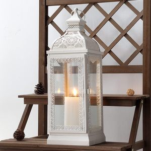 Linternas de velas de metal decorativas hechas a mano de diseñador real blanco para interiores y exteriores - Product Image 2