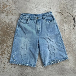 Fabricant de shorts en denim 3d gaufré délavés vintage personnalisés bleus pour hommes - Product Image 5