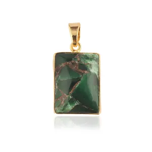 Vintage fashion mohave green copper turquoise pendant enhancer 24k gold plated collate setting rectangle shape pendant jewelry