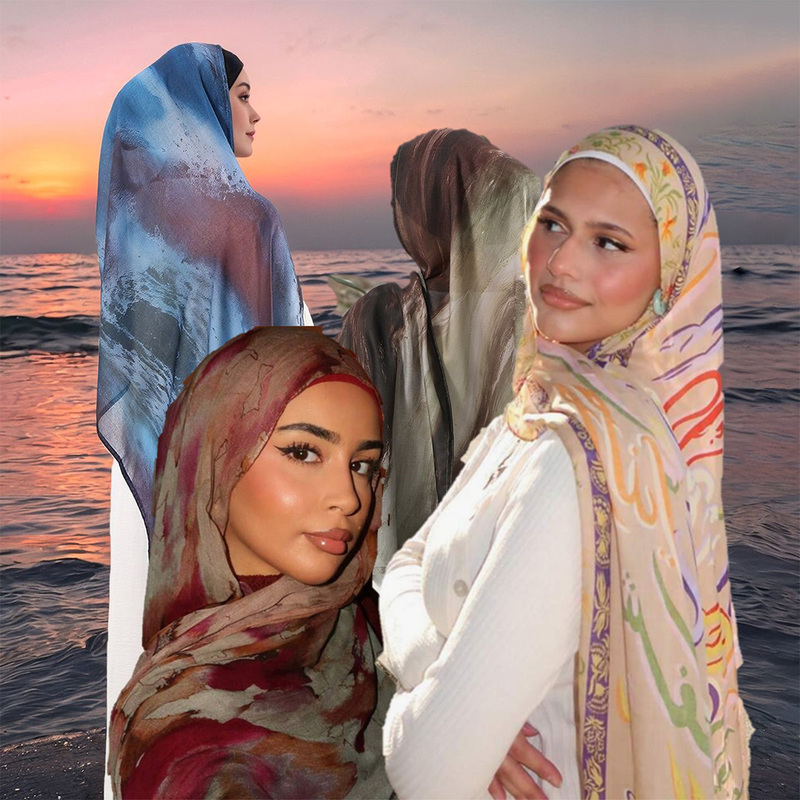 Women Muslim Glitter Floral Hijab Lace
