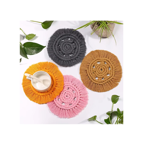 Classic Theme Table Decoration <b>Round</b> Plate Corn Husk Bohemian <b>Place</b> <b>Mats</b> Coaster Macrame Natural Finishing Placemats - Product Image 3
