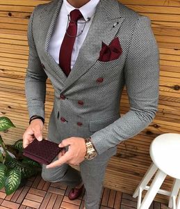 Latest Grey Check Lining Blazer White Shirt & <b>Pant</b> Tuxedo Suits 2024 High Quality Wedding & Party Wear Plus Size Features - Product Image 1