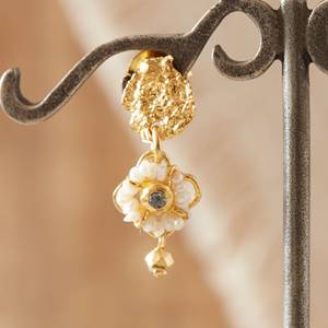 Boucles d'oreilles à la mode en perles et pierres précieuses scintillantes 925 boucles d'oreilles en argent Sterling massif plaqué or pierre principale de l'Inde pour les femmes - Product Image 2