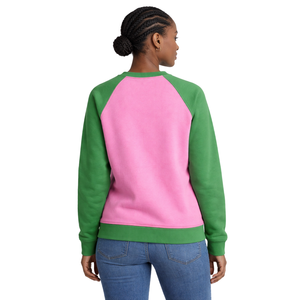 เสื้อสเวตเชิ้ตแขนยาวสีชมพู แขนเสื้อแบบแร็กแลน คอกลม สำหรับสตรี ชมพูและเขียว สไตล์นักศึกษา แฟชั่นลำลอง - Product Image 2