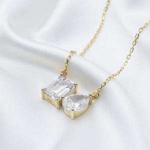 Pear and Baguette Cluster <b>Clear</b> Zircon Stone Charm Necklace 925 Sterling Silver Jewelry - Product Image 4