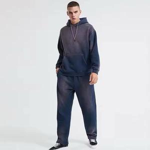 Ensembles de jogging à capuche délavés à l'acide pour hommes Survêtement personnalisé en coton épais éponge français - Product Image 3