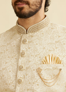 Manteau Sherwani de mariage ethnique pour hommes pour les fêtes Ensemble Sherwani respirant de haute qualité sur mesure à motifs Paisley blancs - Product Image 4