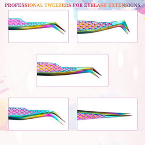 Ensemble de pinces à cils arc-en-ciel en acier inoxydable 5 pièces avec embouts droits et incurvés pour extensions de cils réutilisables et durables - Product Image 4