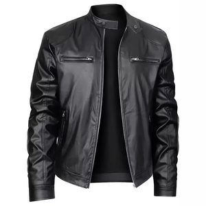 Nouveau luxe formel hommes coupe ample moto Bomber veste col rond en cuir PU imperméable coupe-vent vêtements d'extérieur 5XL - Product Image 4