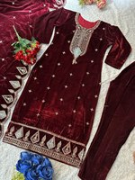 Robe Salwar en velours de viscose pure de style islamique avec col en V et ensemble dupatta pour femmes, vêtements ethniques