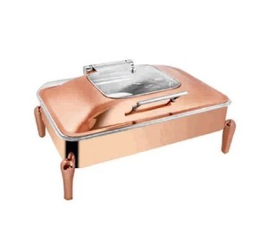 Vente flash : Plat à réchaud carré en verre demi-cercle avec cadre en or rose, 7L, plat à réchaud carré avec cadre en or rose - Product Image 1