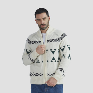 Men's Jacquard Zipper Closure Eco-Cashmere Merino <b>Wool</b> Anti-Pilling Winter ODM Long Sleeve Sweater Made in Italy - Product Image 1