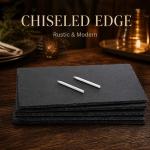 Set <span class=keywords><strong>de</strong></span> <span class=keywords><strong>table</strong></span> rectangulaire <span class=keywords><strong>en</strong></span> <span class=keywords><strong>ardoise</strong></span> naturelle <span class=keywords><strong>de</strong></span> 4 mm d'épaisseur, bord chisellé, <span class=keywords><strong>plateau</strong></span> <span class=keywords><strong>de</strong></span> service pour fromage avec crayons <span class=keywords><strong>de</strong></span> craie, tapis <span class=keywords><strong>de</strong></span> <span class=keywords><strong>table</strong></span>, OEM ODM, vente <span class=keywords><strong>en</strong></span> gros - Product Image 3