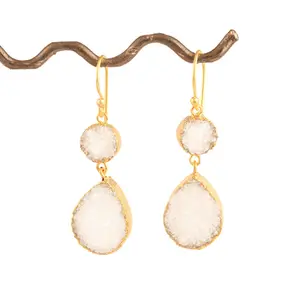 Orecchino pendente a goccia placcato oro druzy con zucchero bianco naturale su misura nuovo design orecchino gioielli di moda per i regali delle donne