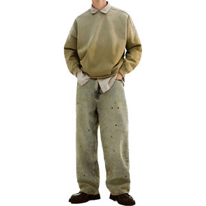 Sweat ample pour hommes pull col rond pull tricoté Streetwear lourd 100% coton goutte épaule hommes sweats à capuche - Product Image 5