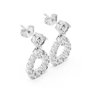 Boucles d'oreilles pendantes de mariée plaquées or blanc 14 carats avec diamants ronds de laboratoire – Boucles d'oreilles de mariage |   Nouveau diamant cultivé - Product Image 5