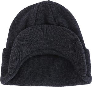 Grey Men's Winter Beanie Hat with Brim Warm Double Knit Cuff Beanie <b>Cap</b> - Product Image 3