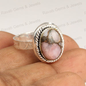 สินค้ามาใหม่ออกแบบสไตล์โบโฮสำหรับผู้หญิงแหวนสีโรสโกลด์ทำด้วยมือตัวเรือนพลอยเทอร์ควอยซ์สีชมพูธรรมชาติสำหรับวันครบรอบ - Product Image 4