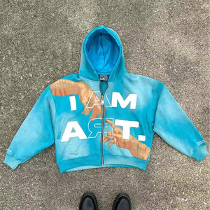 Sweat-shirt pour hommes de haute qualité personnalisé en mousse sérigraphié sweat à capuche à fermeture éclair ample avec éponge et polaire Style décontracté d'hiver - Product Image 4