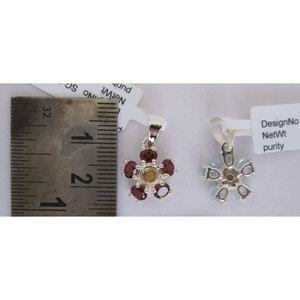 Pendentif de bijoux religieux fait main en Citrine Grenat avec motifs de croix, pierres en Rhodium, Améthyste et Perle pavée de diamants - Product Image 1