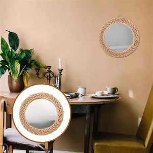 Miroir en rotin vietnamien écologique tissé à la main décor mural contemporain moderne élégant pour la maison salle de bain maquillage Accents faits à la main - Product Image 2