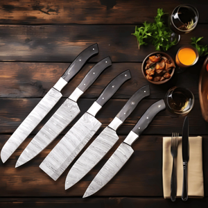 Ensemble de couteaux de chef en acier au carbone faits à la main 5 pièces rasoir tranchant à haute teneur en carbone forgé personnalisable en gros manche en bois durable - Product Image 2