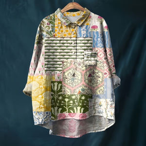 2025 verano elegante Oficina señoras nueva suelta Casual estampado <span class=keywords><strong>cuello</strong></span> vuelto Blusa <span class=keywords><strong>de</strong></span> manga larga <span class=keywords><strong>para</strong></span> mujer - Product Image 1