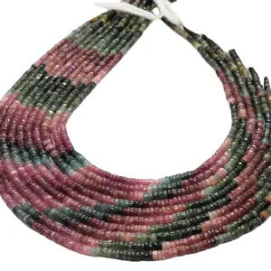 Natural Multi Tourmaline Heishi Beads, 4-5 Tourmaline Beads, Tourmaline Tyre Beads, 13" Heishi Wheel Beads for Jewelry Making