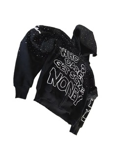 Sudadera con Capucha Extra Grande para Hombre, Negra, con Cierre Frontal, Estampado de Letras, Estilo Urbano, 100% Algodón Tejido, Manga Regular, Estilo Otoñal, Personalizable - Product Image 6
