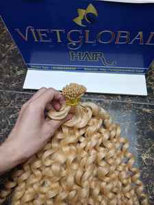 5% de descuento en extensiones de cabello virgen camboyano Rubio doble dibujado rizado I-tip de Vietnam Venta de descuento - Product Image 4