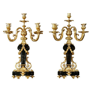 Large Shape Fancy <b>Candelabra</b> Set of 2 Premium Quality Forged Design Metal Wax Stick Holder and Stand Gold Color Shiny Polished - Product Image 3