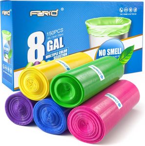 FORID Sacs poubelle de 8 gallons multicolores - Sacs poubelle en plastique résistant pour la maison, la salle de bain, le bureau, la cuisine, 150 sacs, 5 rouleaux - Product Image 5