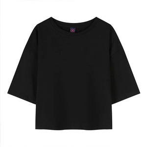 โลโก้ที่กําหนดเอง OEM ลําลองผ้าฝ้ายเปล่าผู้หญิงฤดูร้อนแขนสั้นขนาดใหญ่ Crop Top เสื้อยืดปรับแต่งผู้หญิง Crop Top TEE - Product Image 6