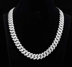 Venta al por mayor de cadena de eslabones de plata esterlina moissanita diamante cubano para los hombres de moda estilo helado collares finos de fabricación en la India - Product Image 1