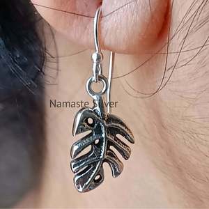 925 Sterling <b>Silver</b> Monstera Leaf Dangle <b>Earrings</b> Handmade Boho Jewelry for Women for Birthday Anniversary <b>Wedding</b> Christmas - Product Image 5