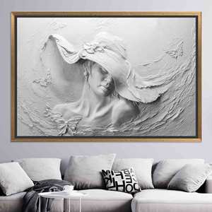 Toile élégante avec portrait de femme en 3D : Impression d'art mural moderne, TOILE ENCARTÉCHÉE DANS UN CADRE DORÉ - Product Image 1