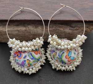 Hand Painted Meenakari Work <b>Silver</b> Plated Butterfly Design Mogra Fitting Pearl <b>Jhumka</b> Bali Hoop Earring For Women And Girls - Product Image 6