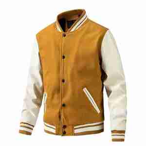 Chaqueta Varsity Negra para Hombre con Mangas de Cuero PU Blanco, Cuello Alto, Cierre de Botones, Estilo Preppy, Ropa de Otoño - Product Image 5