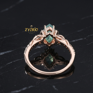 Bague de fiançailles en or 18 carats avec agate mousse marquise, bague halo torsadée infini de luxe - Product Image 2